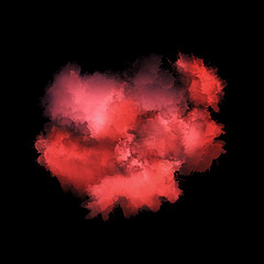 Artistic painting in shades of red on black background. Colorful paint splashes. Modern abstract art.