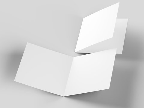 Brochure in square format folded to two - mockup. 3d illustration
