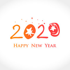 Flat template 2020 with wishes. Happy New Year 2020 vector logo. Design template card, cover, calendar, brochure, poster, banner. 