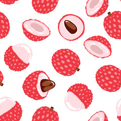Lychee Tropical Fruit Background. Exotic Summer Fruit. Summer Food. Vector