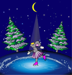 Mouse in the crown skates in the moonlight