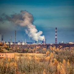 Fototapeta na wymiar Panorama of the industrial area in the fall afternoon