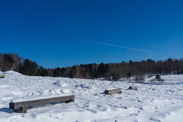 winter landscape. Taltsy Museum.Irkutsk region