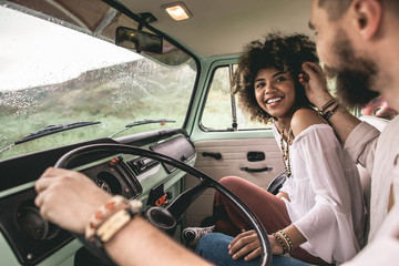 Romantic travelling of young woman and man