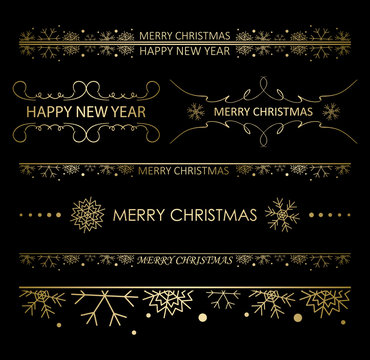 decorative design elements with snowflakes for christmas holidays - vector golden set