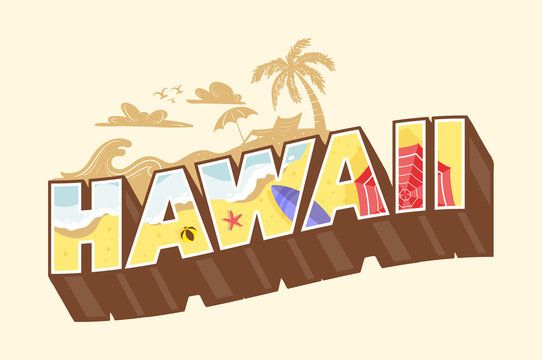Colorful hawaii city lettering.Vector