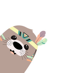 cute cartoon seal, animal in scandinavian tribal style