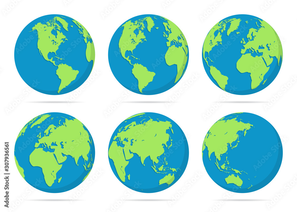 Aufkleber set of planet earth globes in a flat design with shadow