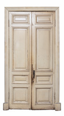 The old door, paneled with casing and heels on a white background, " isolate"