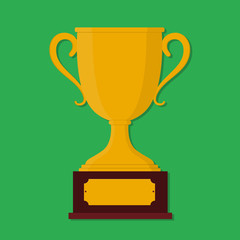 Trophy cup for awarding champion. Flat gold cup for win. Prize icon for reward. Winner goblet of championship. Trophy cup of first place. Sport goblet symbol isolated. vector illustration