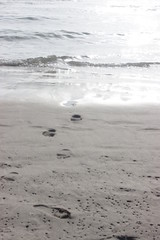 Fototapeta na wymiar Footprints come out of the sea.