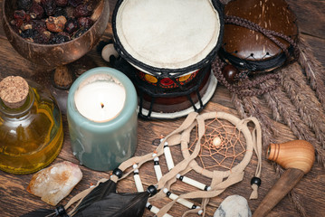 Witch doctor or shaman table background.