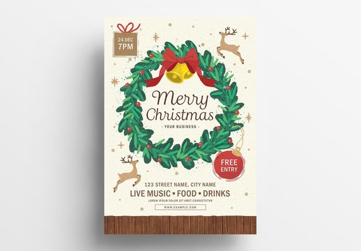 Christmas Flyer Layout with Elegant Wreath
