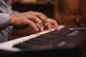 Fototapeta na wymiar Piano tuning sound before jazz concert