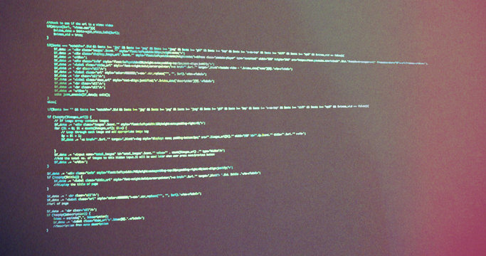 4K resolution grunge background exposing computer screenshot of program or software code with colorful effect and different coding lines