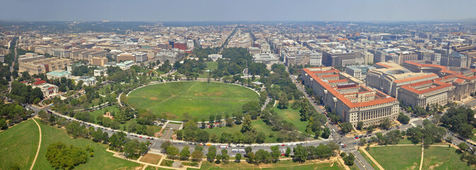 Washington DC city, White House and the Ellipse north panorama aerial view from the top of...