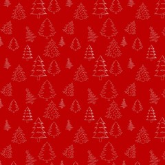Christmas tree line white design on red  background vector illustration