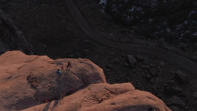 BASE jump gainer at sunset - 4k aerial