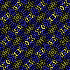 Obraz premium Dark yellow blue zig zag ornate stony mosaic ornate seamless pattern