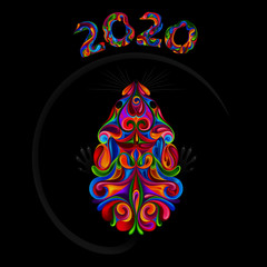 The symbol of the Chinese New Year 2020. Color vector mouse in caramel style.