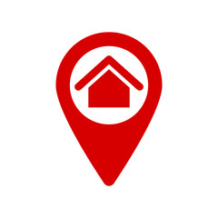 Red map pointer with house icon