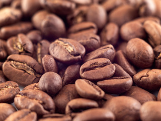Roasted black coffee beans 