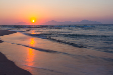 Sunset on a beach in Kos, Greece.