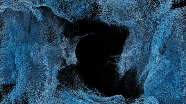 nice circular motion of blue particles to empty space in center. abstract background for video design or backdrop element for logo reveal. 3840 x 2160 resolution with alpha channel.
