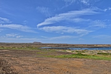 view of the beach and blue ocean on the Canary Island Fuerteventura in Spain