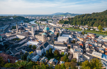 Fototapeta na wymiar Cityscape picturesque Salzburg holiday tourist resort city in Austria, Europe