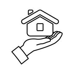 House in hand icon on white background, vector image,