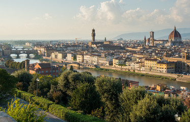 Fototapeta na wymiar Panoramic Skyline of the historical city of Florence in Italy from Michelangelo piazza.
