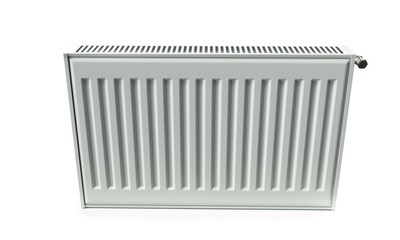 heating radiator with radiator thermostatic valve on the wall, 3D rendering