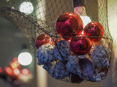 classic Christmas garlands with glowing light bulbs