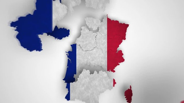 Map and flag of France, City animation. 