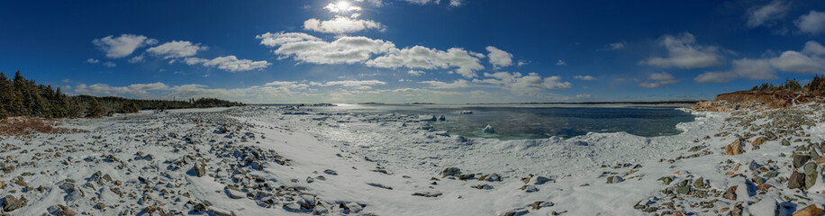 Panorama of frozen shoreline