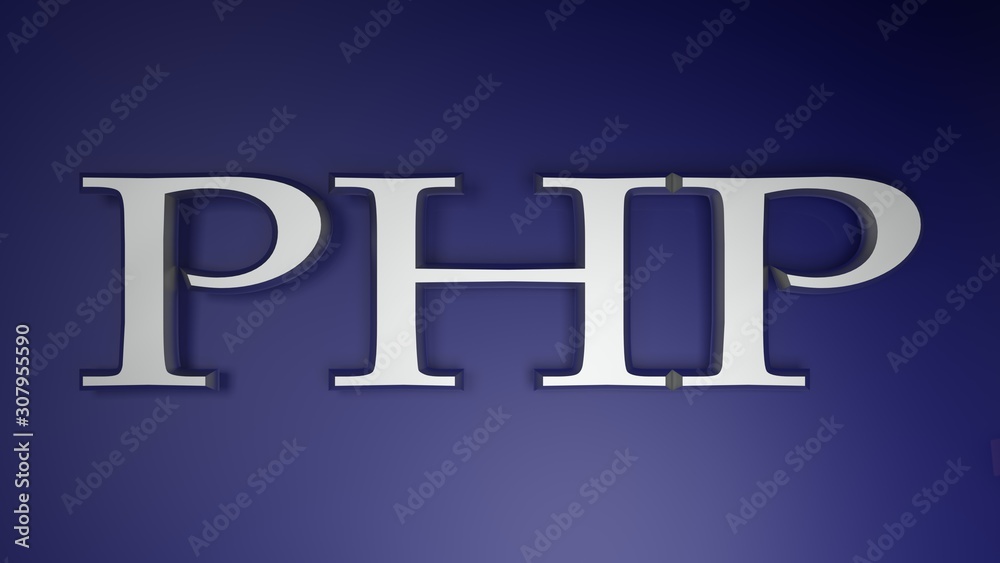 Poster php satin chrome write on blue background - 3d rendering illustration