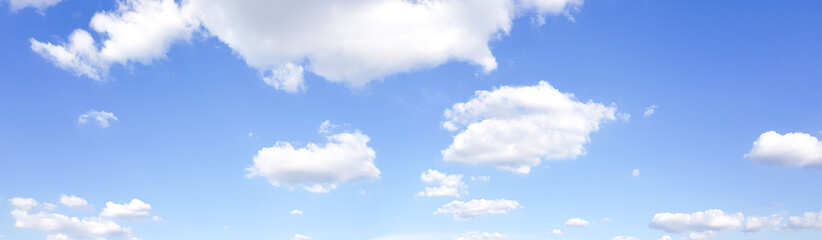 Panorama of clear blue sky with white cloud background. Clearing day and Good weather in the morning.