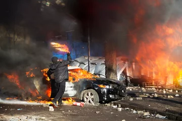 Photo sur Aluminium Kiev Combats entre rebelles et policiers