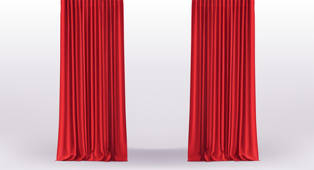 Background with straight luxury red curtains and draperies