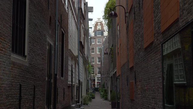 cloudy day amsterdam city center narrow canal street slow motion panorama 4k netherlands  