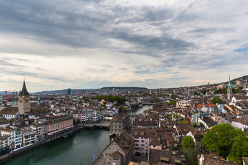 Fototapeta na wymiar Aerial view of Zurich old town