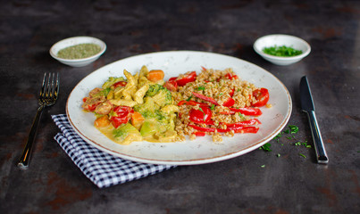 Ready to eat foods and drinks on metallic background