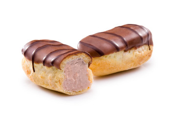 Chocolate eclair on white
