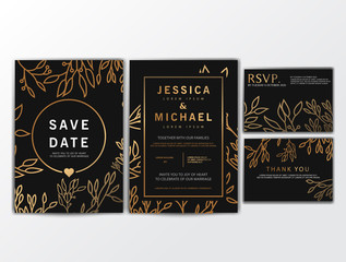 Wedding Invitation Cards with Flower Golden Color