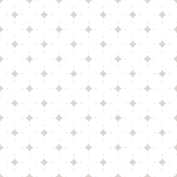 Subtle vector seamless pattern with tiny diamond shapes, stars, rhombuses. Simple repeat geometric background. Abstract texture in white and light gray colors. Elegant vintage ornament. Luxury design