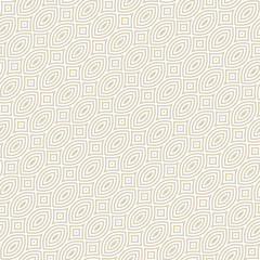 Diagonal golden mesh seamless pattern. Subtle vector abstract geometric ornament texture with thin curved lines, delicate mesh, net, grid, lattice, lace. White and beige background. Repeat design