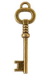 Bronze key, decorative element for design, isolated on white background