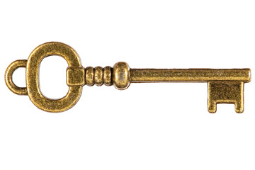 Bronze key, decorative element for design, isolated on white background