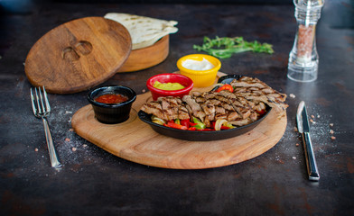 Grilled beef fillet with boiled fresh vegetables.